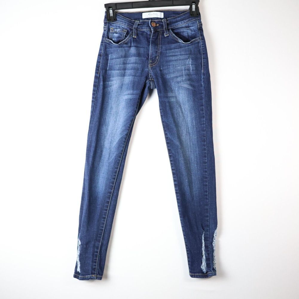 KanCan‎ Signature Women's Size 23 Blue Skinny Distressed Dark Wash Stretch Jean